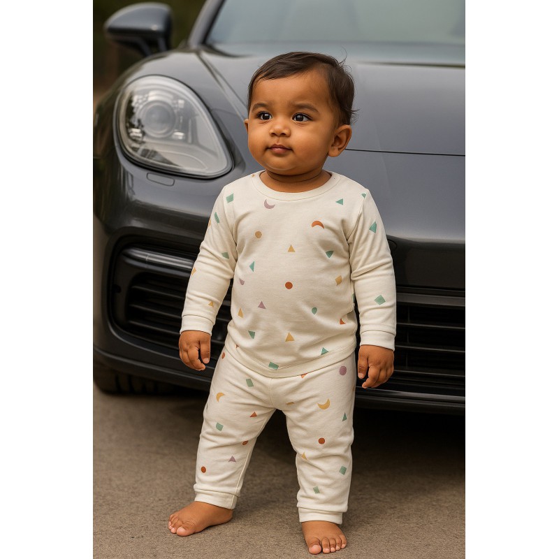 White Geometric Pyjama Neck (6-12M) | Soft & Stylish Baby Wear | TJ The Family Closet