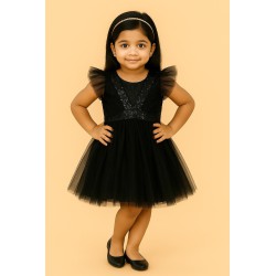 Black V Neck Frill Frock (2-3Y & 3-4Y) | Stylish & Comfortable | TJ The Family Closet