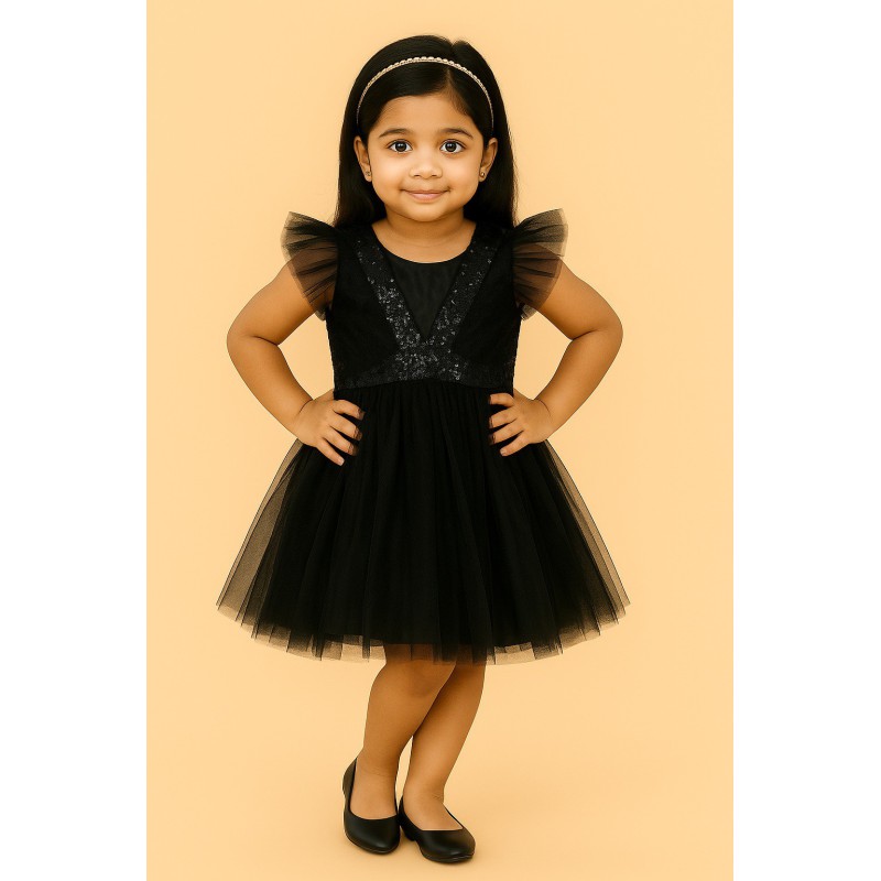 Black V Neck Frill Frock (2-3Y & 3-4Y) | Stylish & Comfortable | TJ The Family Closet Black V Neck Frill Frock (2-3Y & 3-4Y) | Stylish & Comfortable | TJ The Family Closet