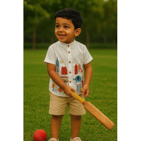 Boys Cotton Shirt with City & Elephant Print – Sizes 2 to 6 Years | TJ – The Family Closet