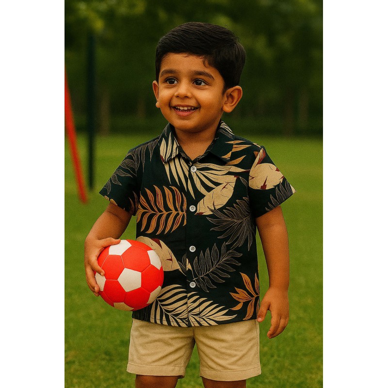 Tropical Leaf Print Boys Shirt | TJ – The Family Closet Tropical Leaf Print Boys Shirt | TJ – The Family Closet