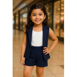 Girls Navy Blue Co-ord Set (3–8 Yrs) – Western Blazer Style | TJ – The Family Closet