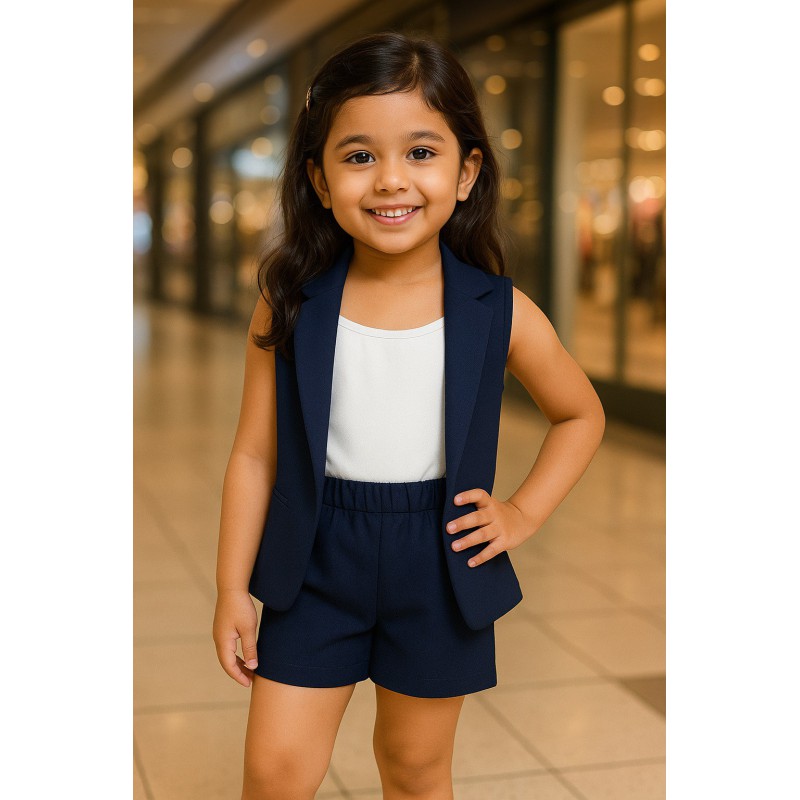 Girls Navy Blue Co-ord Set (3–8 Yrs) – Western Blazer Style | TJ – The Family Closet Girls Navy Blue Co-ord Set (3–8 Yrs) – Western Blazer Style | TJ – The Family Closet